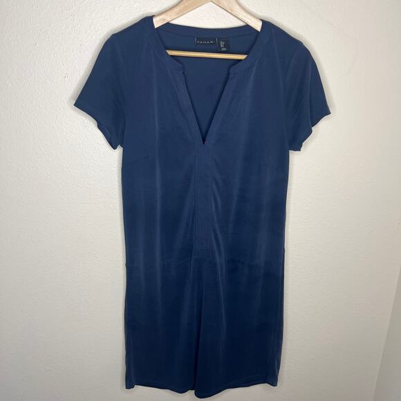 Tahari Navy Modal Short Sleeve Shift Dress Size Small - Picture 1 of 10